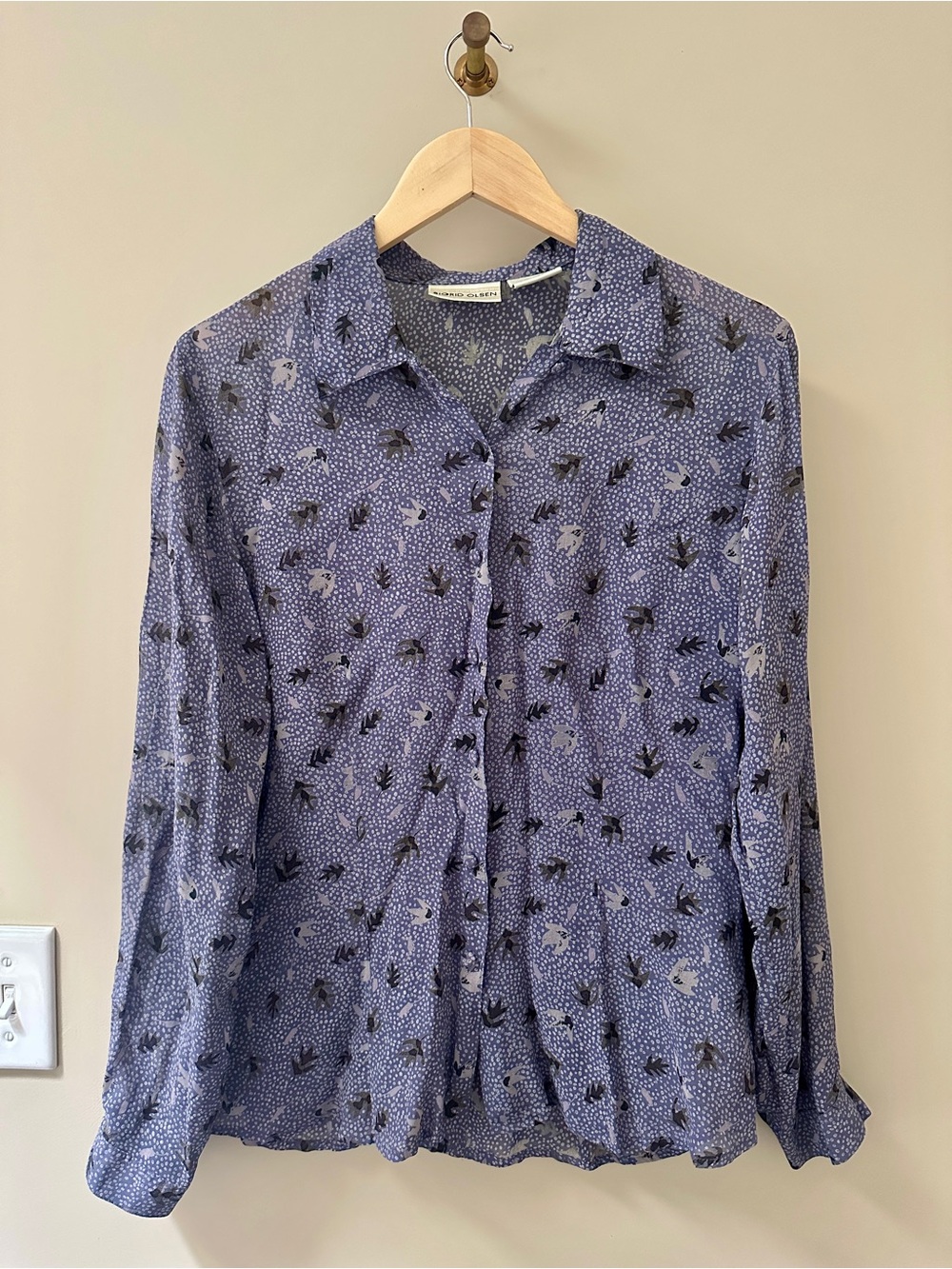 Vintage 90s Sigrid Olsen Floral-Print Button-Down Shirt Sheer Size 8